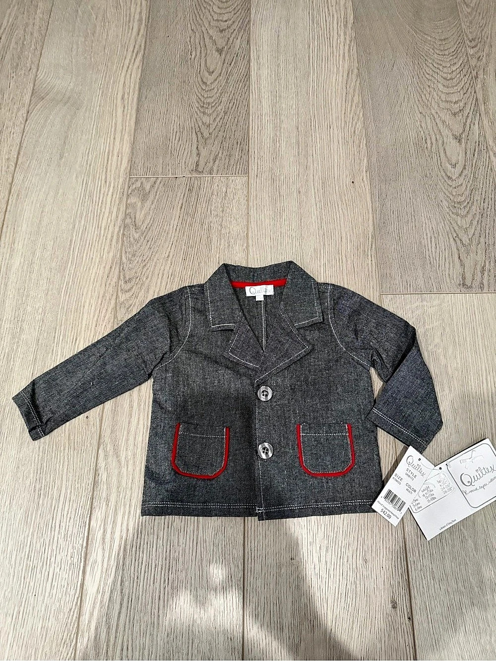 Quiltex Baby Blazer Gray Size 6/9MOS NWT